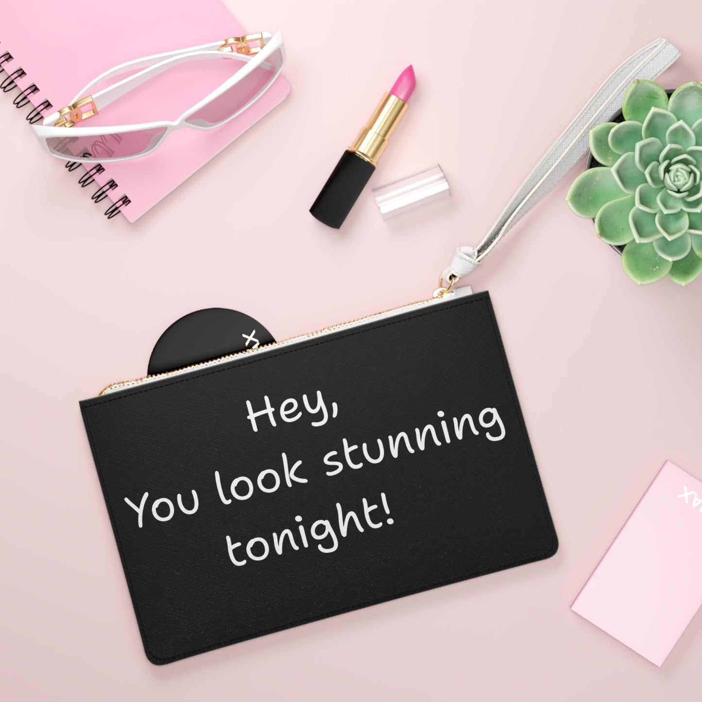 'Hey, You look stunning tonight!' Positive affirmation Clutch Black Bag