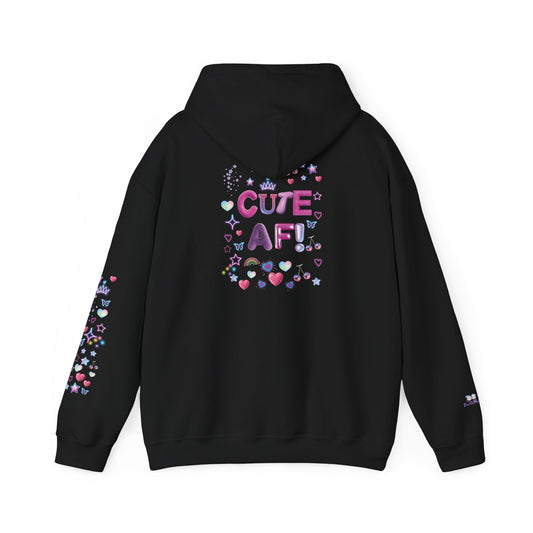 "Cute AF!" Kawaii Pastel Heart & Stars Hoodie — Back Graphic | PositiveHug