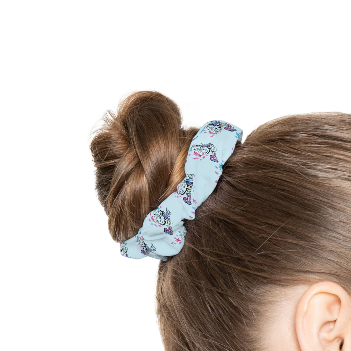 Pastel Blue Festive Logo Hair Scrunchie | PositiveHug