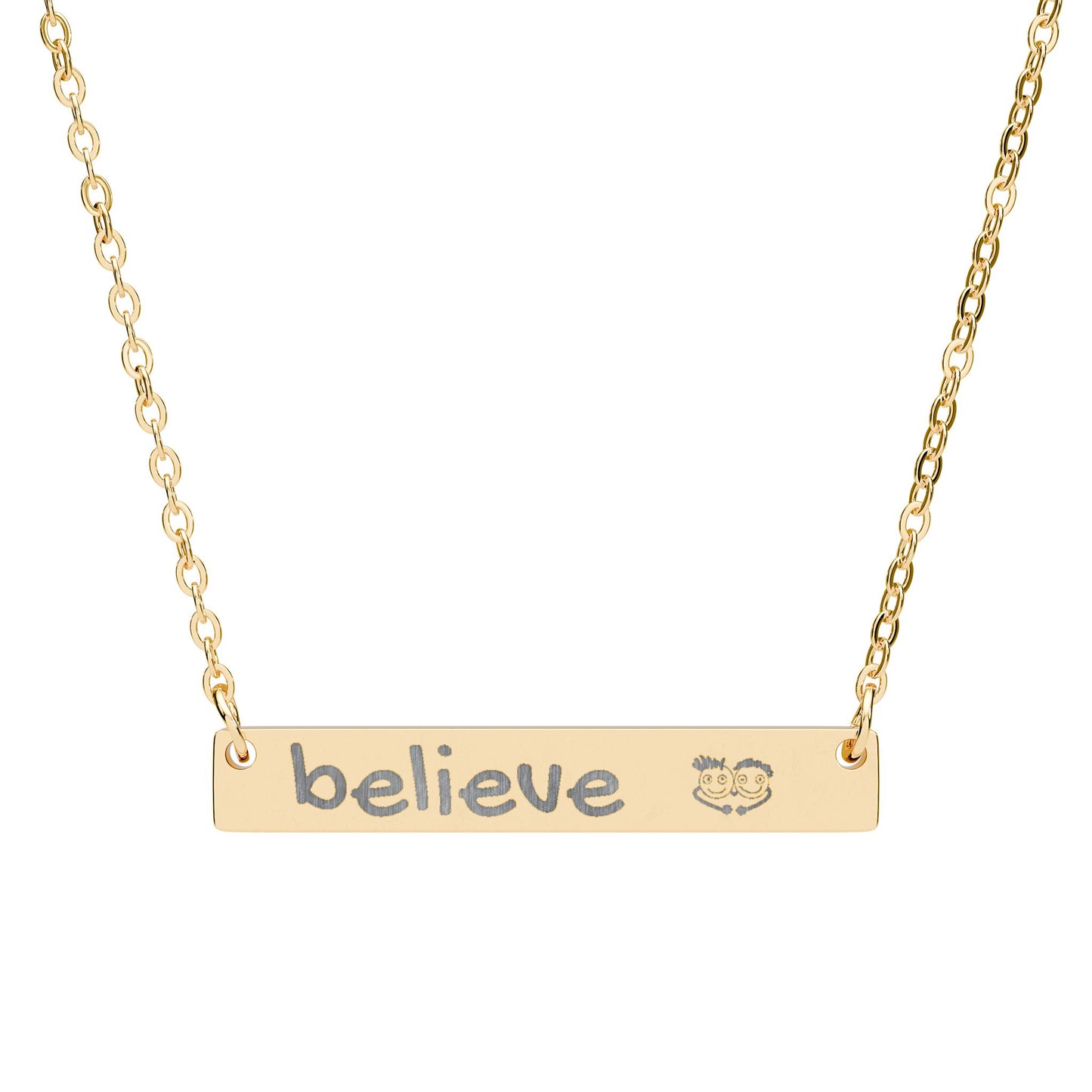 Engraved "Believe" Bar Necklace with PositiveHug logo