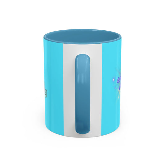 Bright Positivity - Good Morning Starshine Cute Neon Cheerful Coffee Mug by PositiveHug - Turquoise exterior