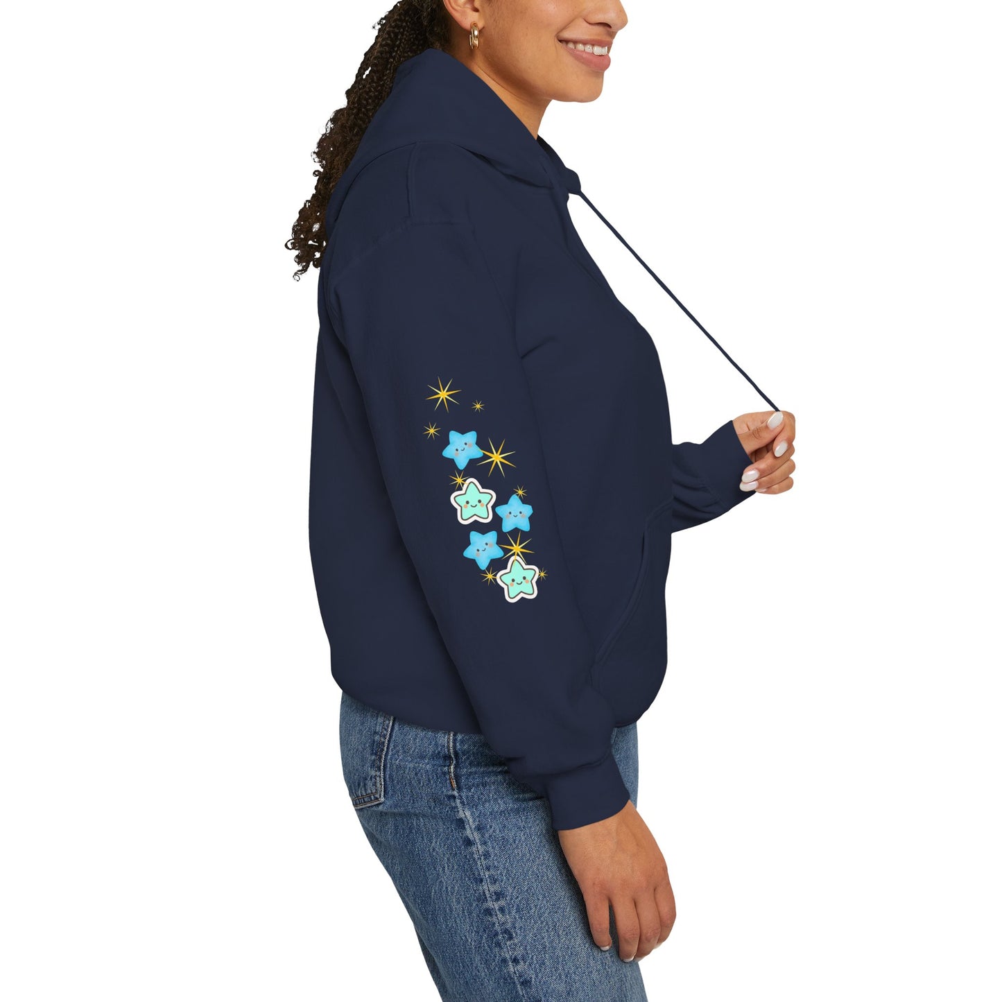 Bright Shoot for the Moon. Even if you miss, you'll land among the stars Hoodie - Cute Starry Moon Graphic