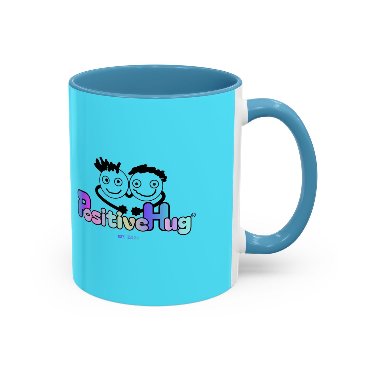 Bright Positivity - Good Morning Starshine Cute Neon Cheerful Coffee Mug by PositiveHug - Turquoise exterior