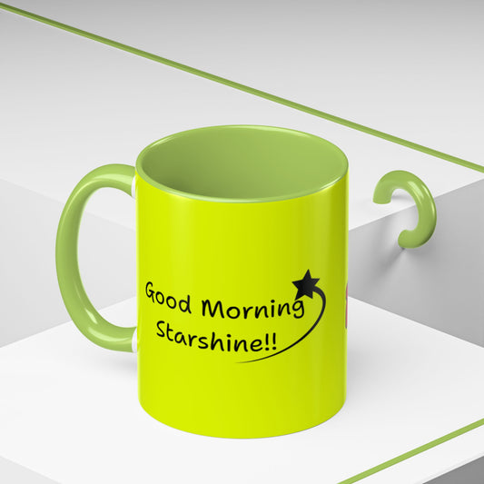 'Good Morning Starshine' Neon Cheerful Coffee Mug by PositiveHug - Yellow exterior