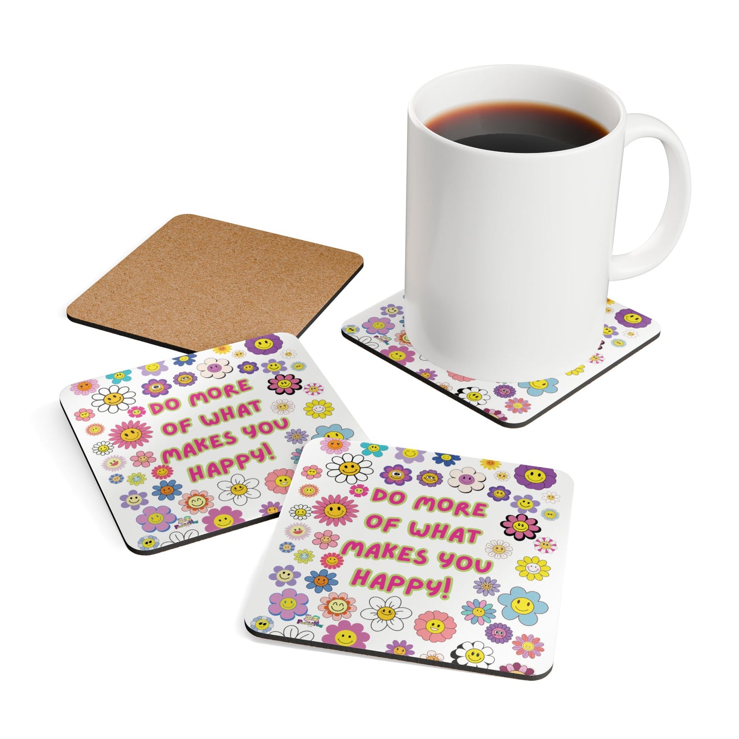 Happy Flower Cork Coaster Set — "Do More of What Makes You Happy" | PositiveHug