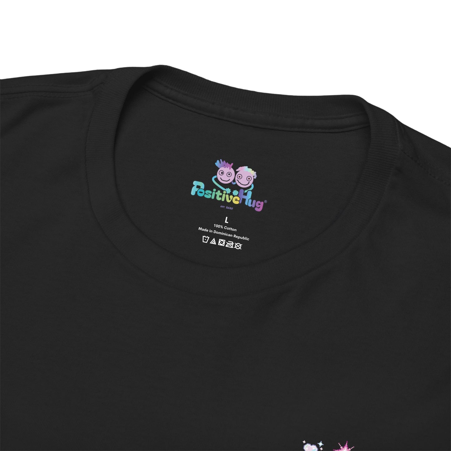 PositiveHug Logo Tee with Cute Chest Graphic - Hearts and Stars
