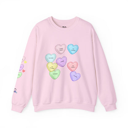 Self-Love Candy Hearts Affirmation Crewneck Sweatshirt