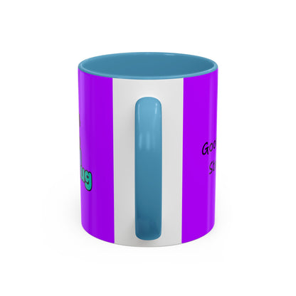 'Good Morning Starshine' Neon Cheerful Coffee Mug by PositiveHug - Purple exterior