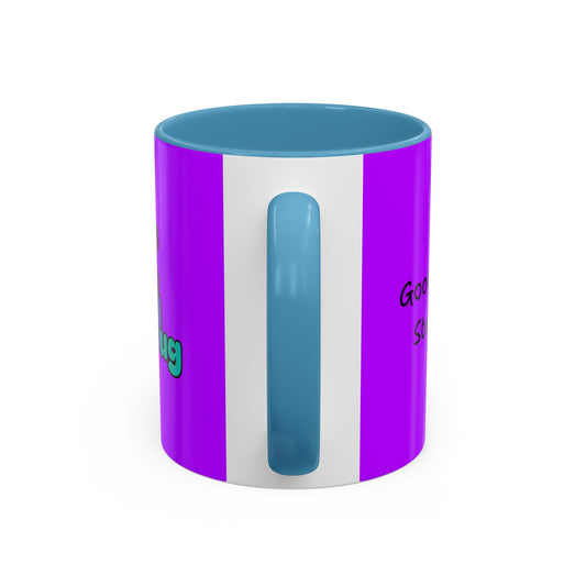 'Good Morning Starshine' Neon Cheerful Coffee Mug by PositiveHug - Purple exterior