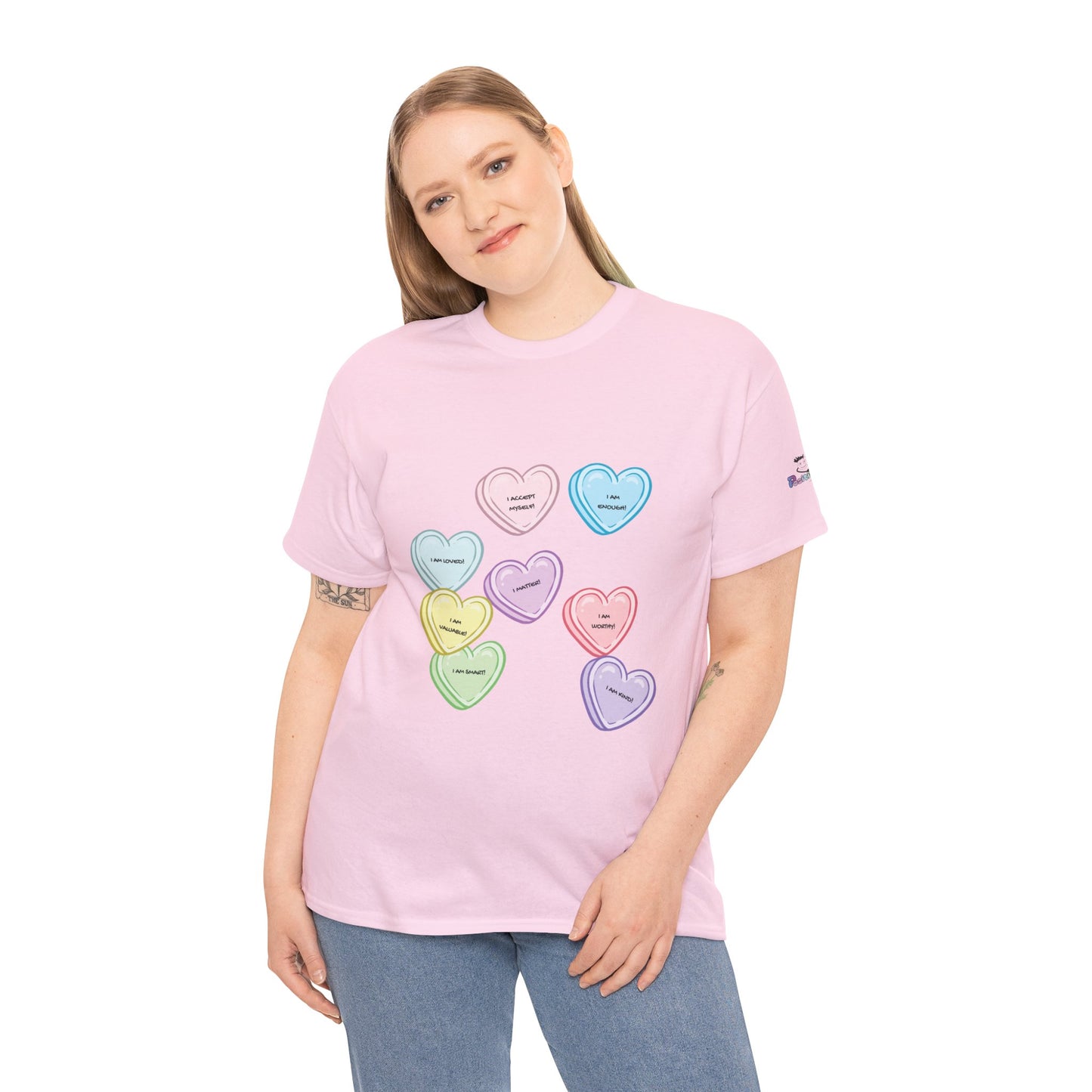 Affirmation Heart Tee — Pastel Candy Hearts Graphic T-Shirt