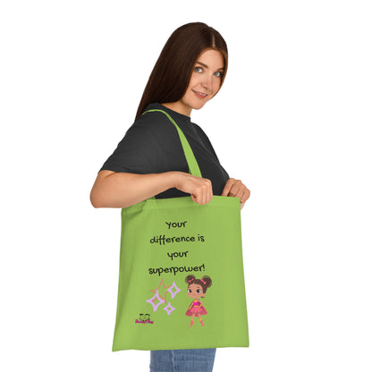 Your difference is your superpower!  Positive Vibes Cotton Tote Bag - Inspirational & Fun Design