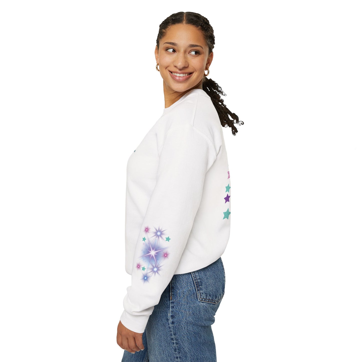 Crewneck Sweatshirt — "Don't Let Anything Dull Your Sparkle" Glitter Star Back Graphic
