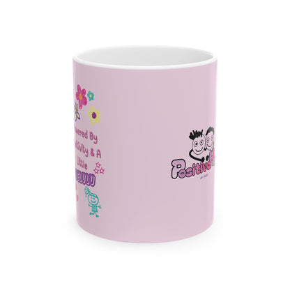 Powered by Positivity & a Little Delulu Mug — Cute Floral Kawaii Coffee Cup (11oz / 15oz) | PositiveHug