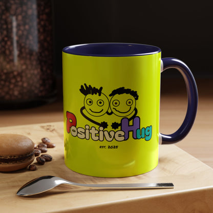 'Good Morning Starshine' Neon Cheerful Coffee Mug by PositiveHug - Yellow exterior