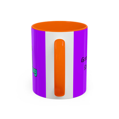 'Good Morning Starshine' Neon Cheerful Coffee Mug by PositiveHug - Purple exterior