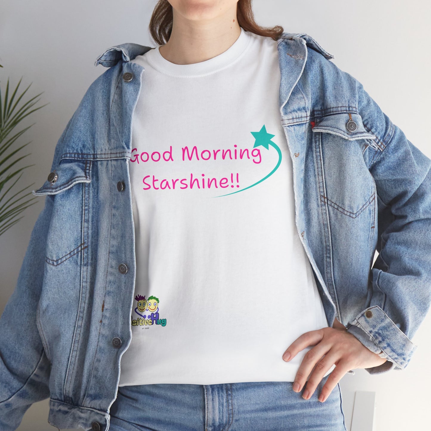 'Good Morning Starshine' Unisex Heavy Cotton Tee by PositiveHug - Design on Front