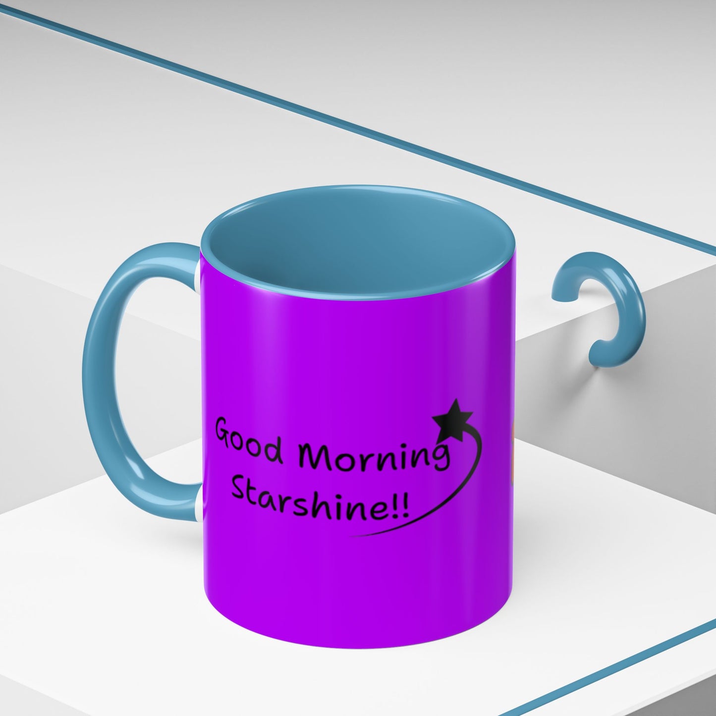 'Good Morning Starshine' Neon Cheerful Coffee Mug by PositiveHug - Purple exterior