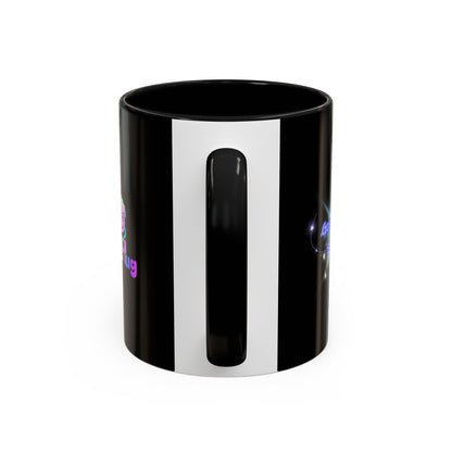 Bright Positivity Good Morning Starshine Neon Cheerful Coffee Mug by PositiveHug - Black exterior