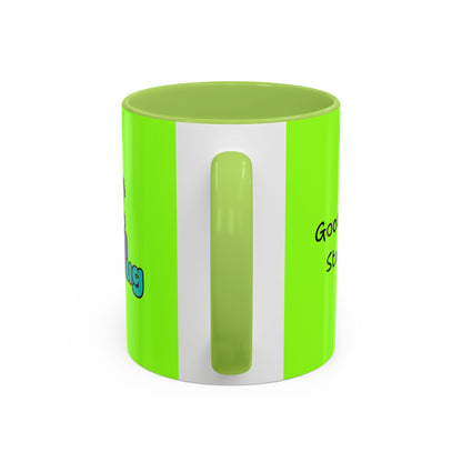 'Good Morning Starshine' Neon Cheerful Coffee Mug by PositiveHug - Green exterior