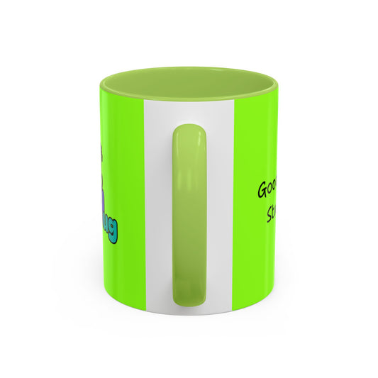 'Good Morning Starshine' Neon Cheerful Coffee Mug by PositiveHug - Green exterior