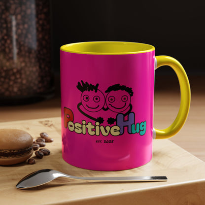 'Good Morning Starshine' Neon Cheerful Coffee Mug by PositiveHug - Pink exterior