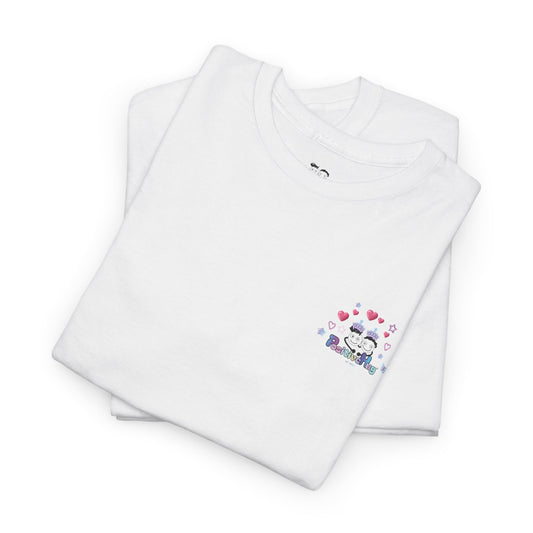 Cute PositiveHug logo tee with princess crowns and playful hearts, stars and a butterfly