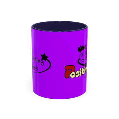 'Good Morning Starshine' Neon Cheerful Coffee Mug by PositiveHug - Purple exterior