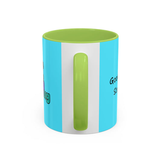 'Good Morning Starshine' Neon Cheerful Coffee Mug by PositiveHug - Turquoise exterior