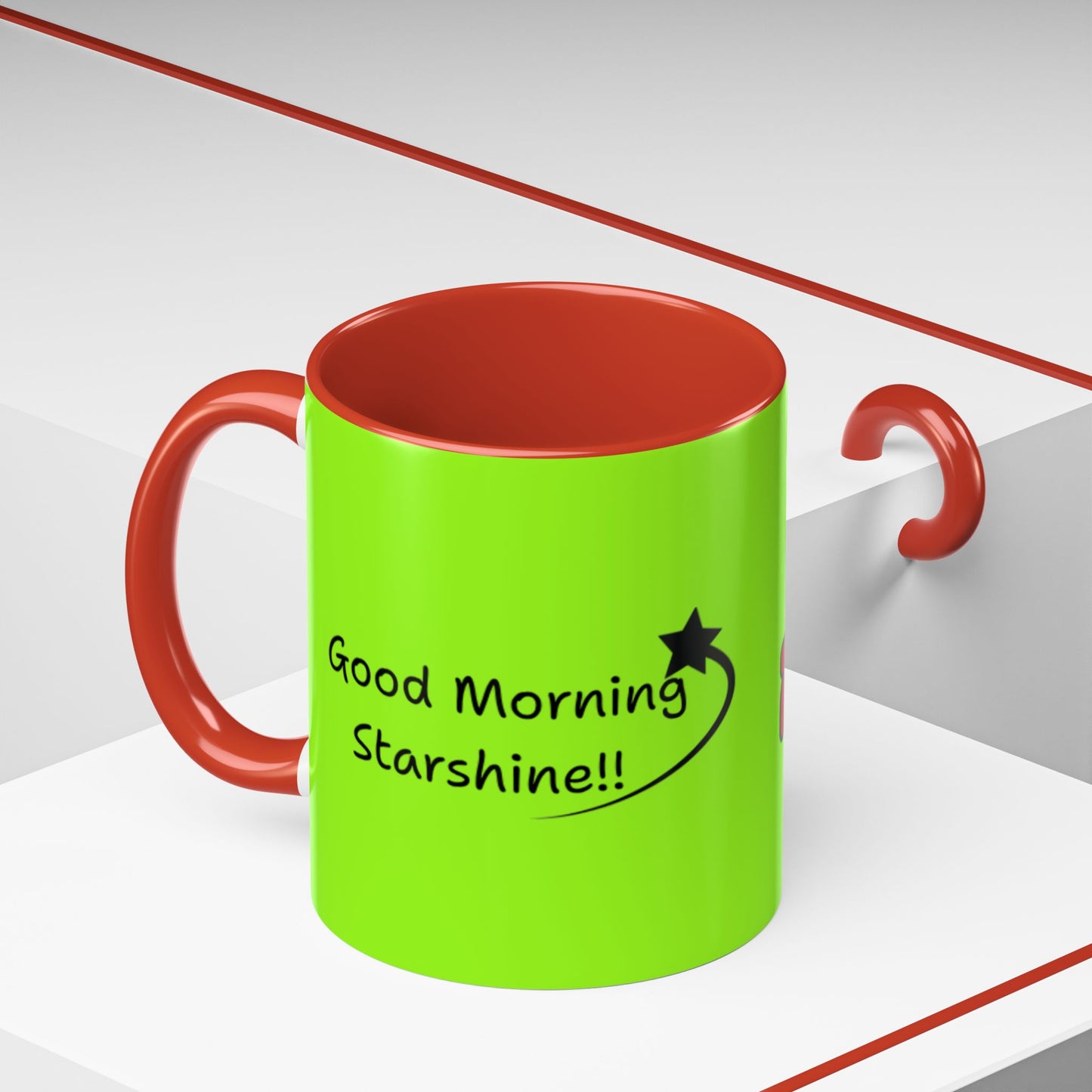 'Good Morning Starshine' Neon Cheerful Coffee Mug by PositiveHug - Green exterior