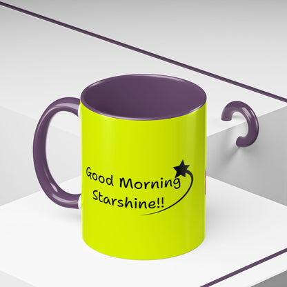 'Good Morning Starshine' Neon Cheerful Coffee Mug by PositiveHug - Yellow exterior