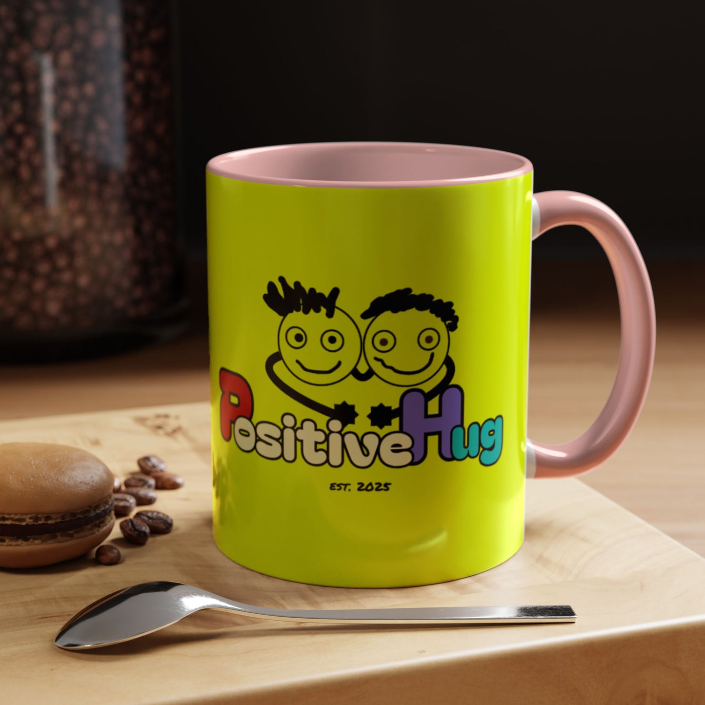 'Good Morning Starshine' Neon Cheerful Coffee Mug by PositiveHug - Yellow exterior