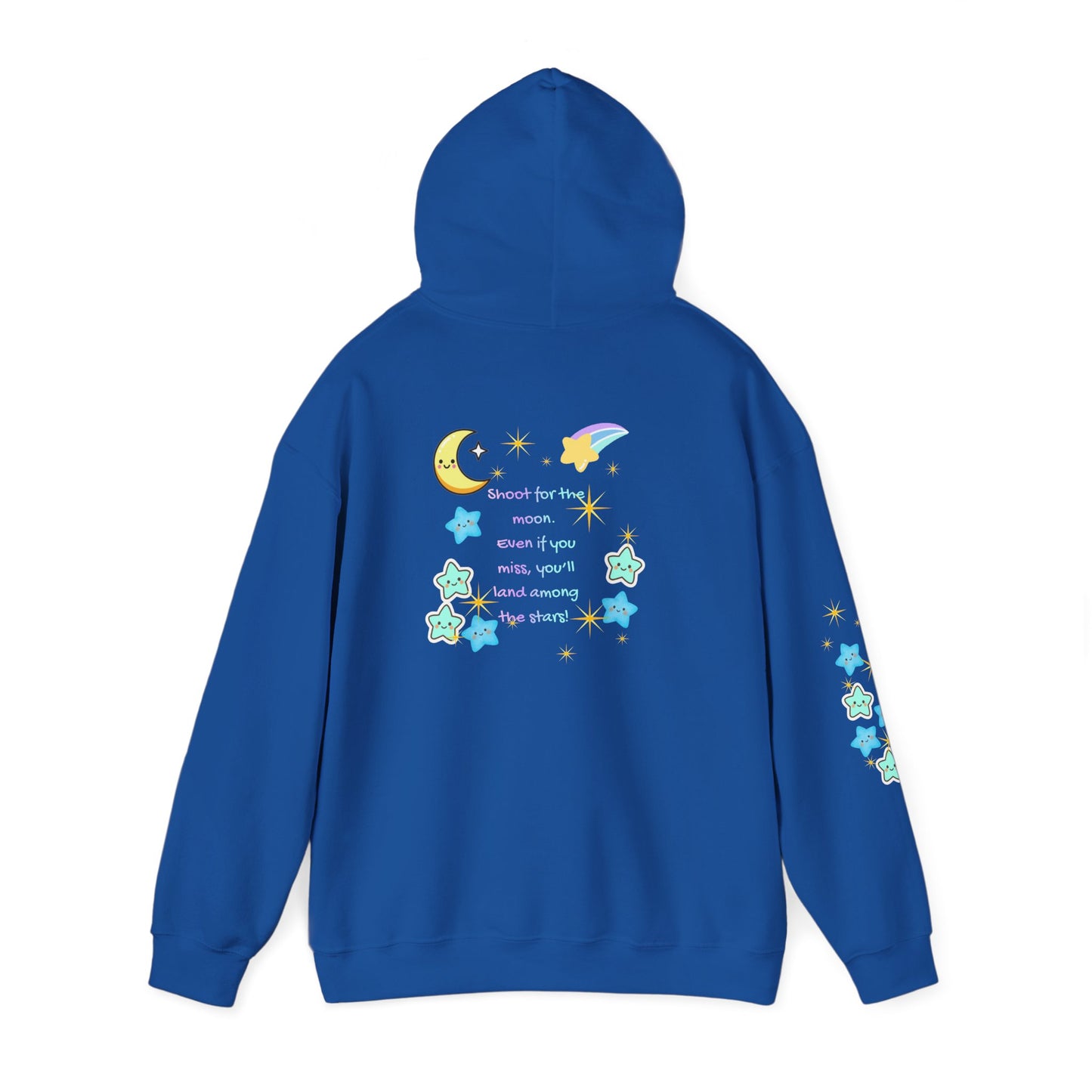Bright Shoot for the Moon. Even if you miss, you'll land among the stars Hoodie - Cute Starry Moon Graphic