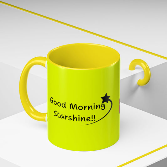 'Good Morning Starshine' Neon Cheerful Coffee Mug by PositiveHug - Yellow exterior