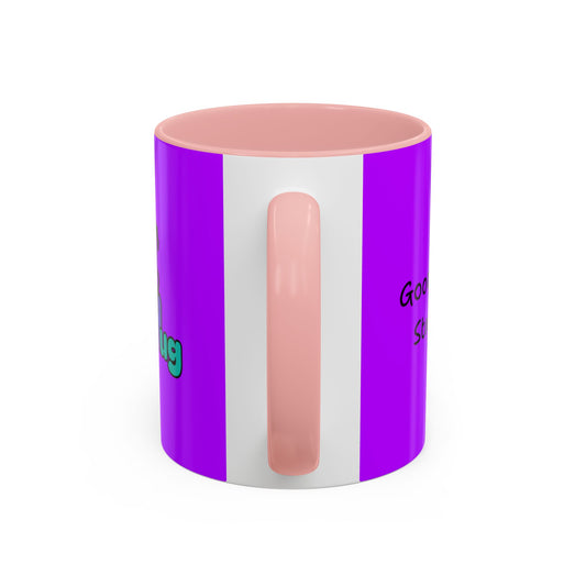 'Good Morning Starshine' Neon Cheerful Coffee Mug by PositiveHug - Purple exterior