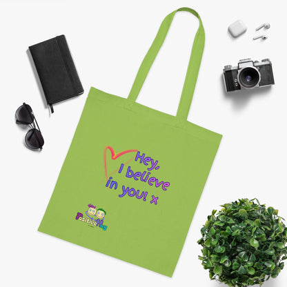 'Hey, I believe in you! x 'Positive Vibes Cotton Tote Bag - by PositiveHug Inspirational & Fun Design