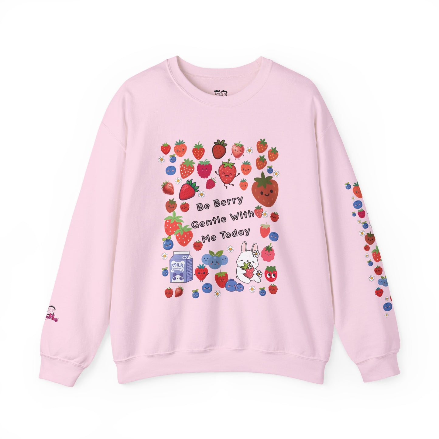 Crewneck Sweatshirt — "Be Berry Gentle With Me Today" Cute Strawberry & Berry Graphic | PositiveHug
