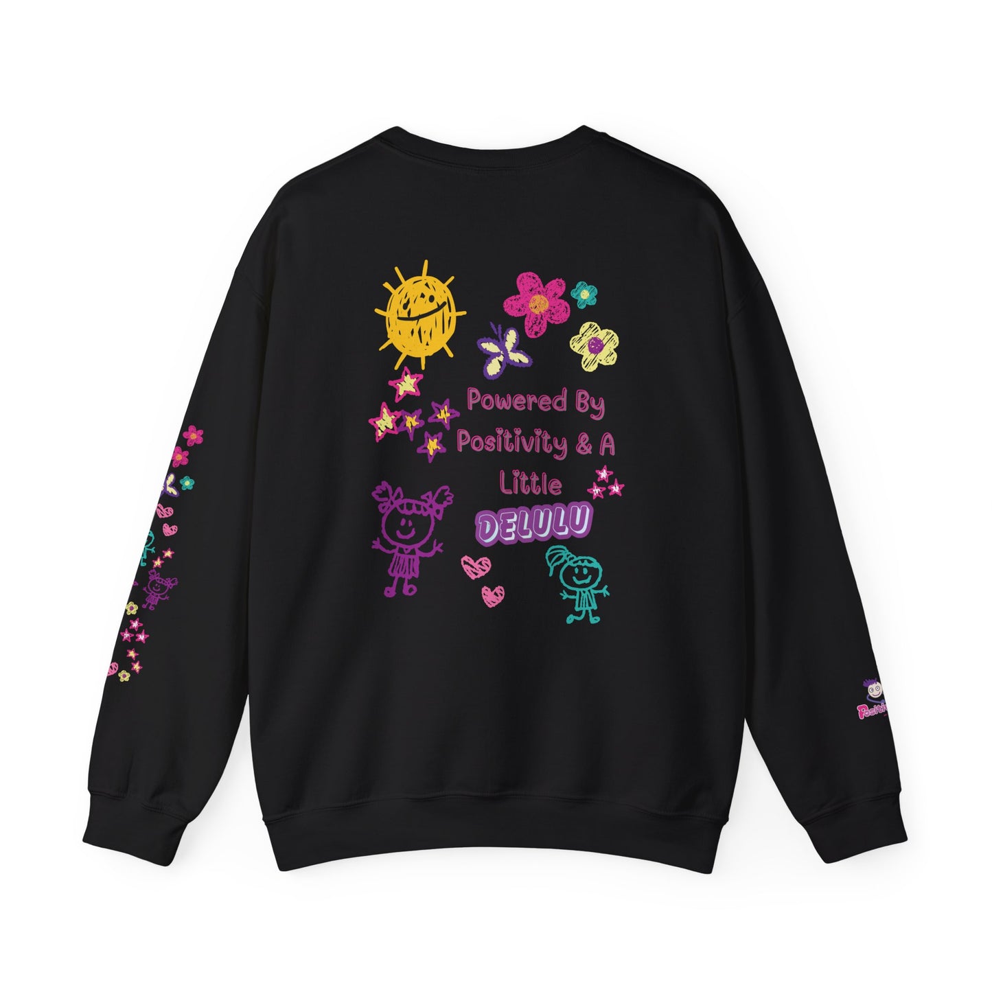 "Powered by Positivity & a Little Delulu" Cute Graphic Crewneck Sweatshirt | PositiveHug