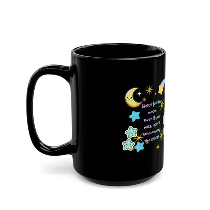 Shoot for the Moon Inspirational Black Mug — Cute Pastel Design | PositiveHug