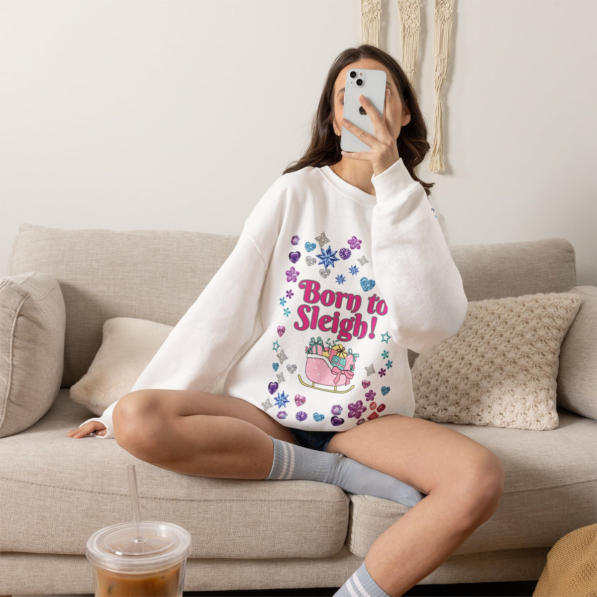 Born to Sleigh Cute Christmas Sweatshirt for Women | PositiveHug