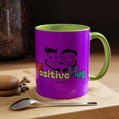 'Good Morning Starshine' Neon Cheerful Coffee Mug by PositiveHug - Purple exterior
