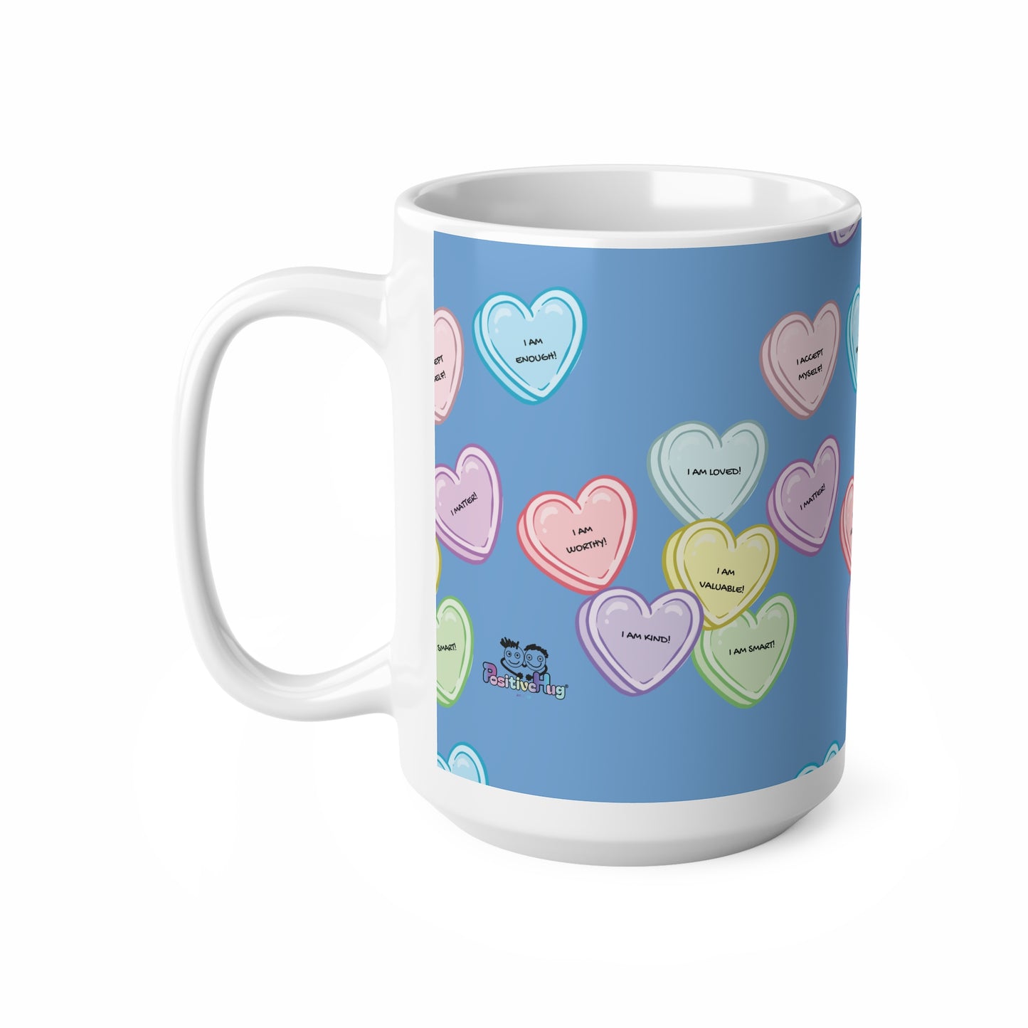 Coffee Mug with Love Heart Candy & Positive Affirmations (I Am Worthy, I Am Loved etc)