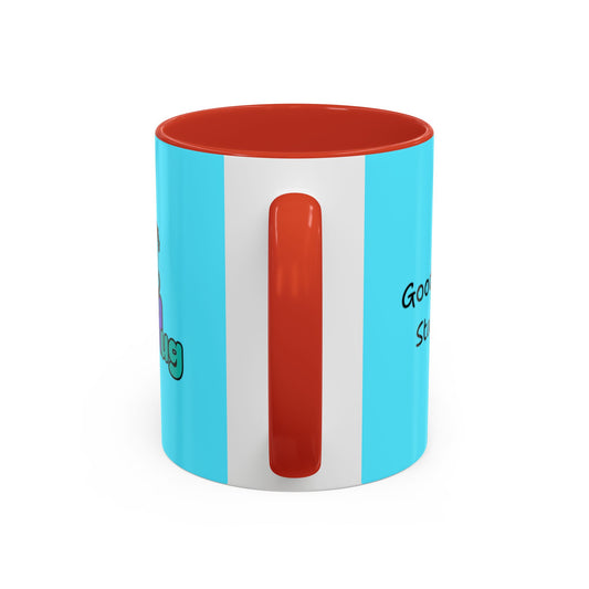 'Good Morning Starshine' Neon Cheerful Coffee Mug by PositiveHug - Turquoise exterior