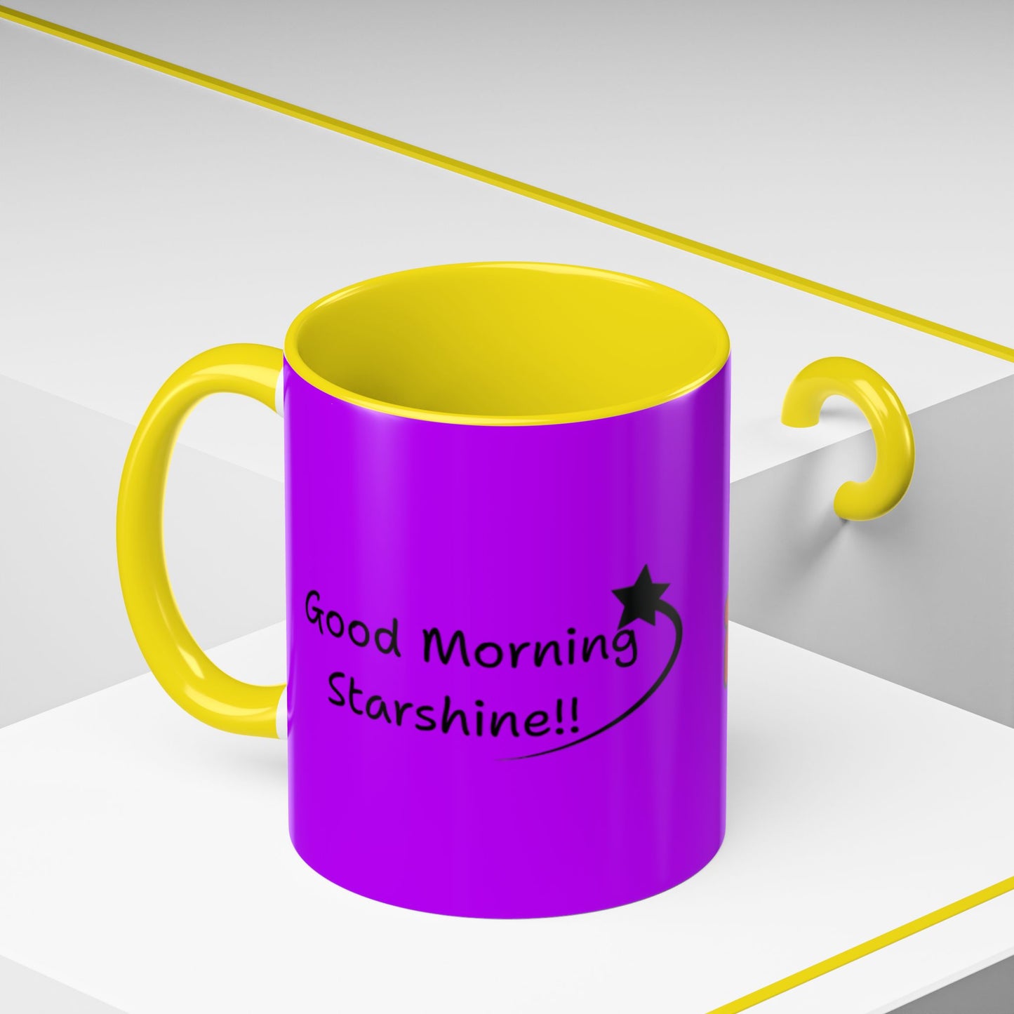 'Good Morning Starshine' Neon Cheerful Coffee Mug by PositiveHug - Purple exterior