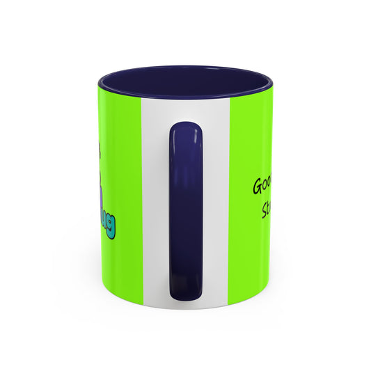 'Good Morning Starshine' Neon Cheerful Coffee Mug by PositiveHug - Green exterior
