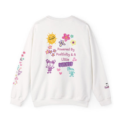 "Powered by Positivity & a Little Delulu" Cute Graphic Crewneck Sweatshirt | PositiveHug