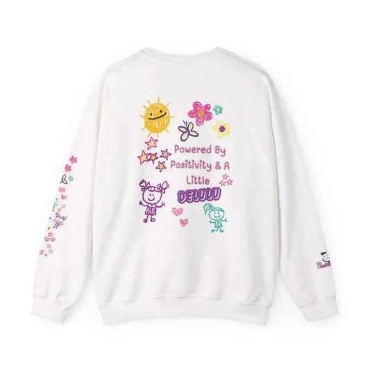 "Powered by Positivity & a Little Delulu" Cute Graphic Crewneck Sweatshirt | PositiveHug