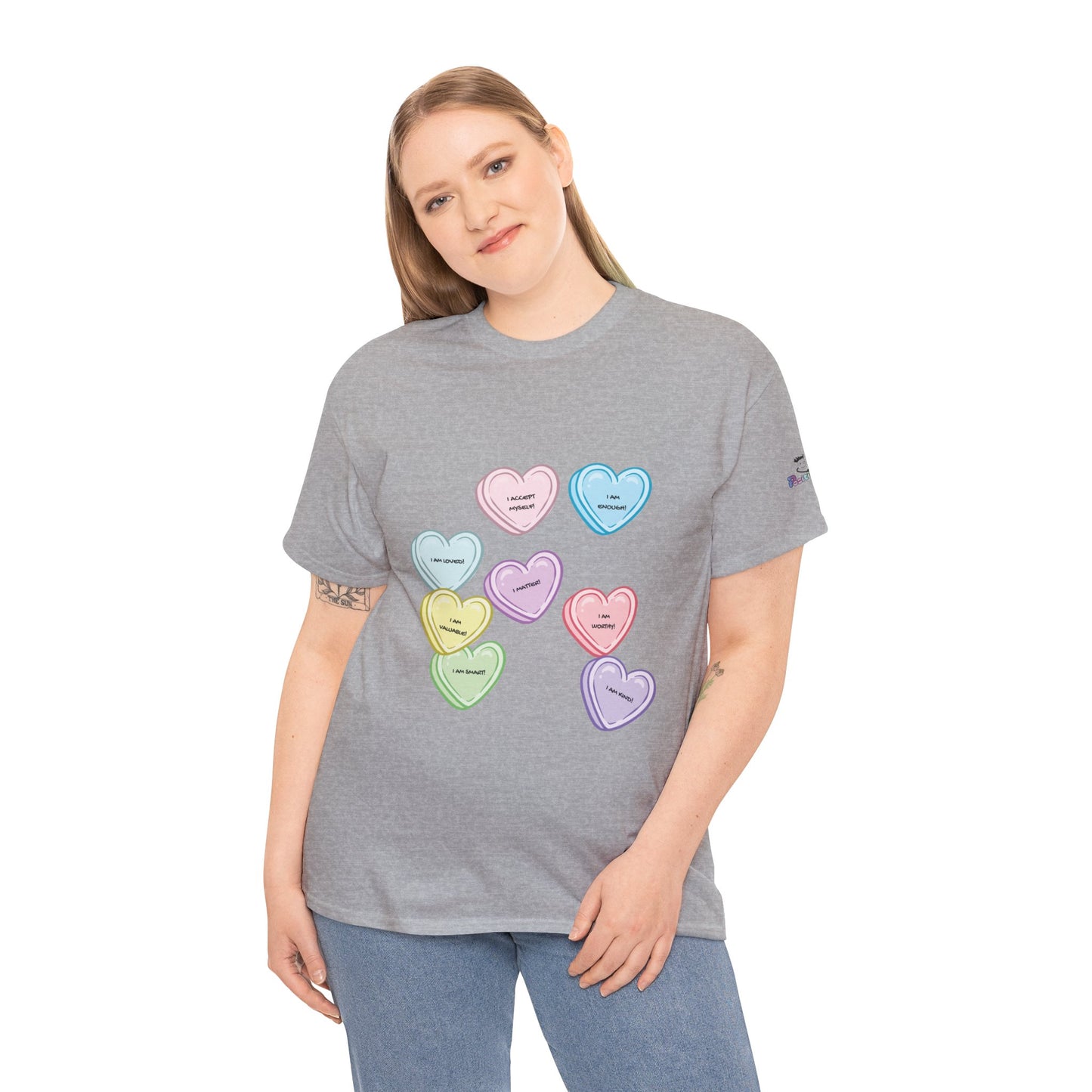 Affirmation Heart Tee — Pastel Candy Hearts Graphic T-Shirt