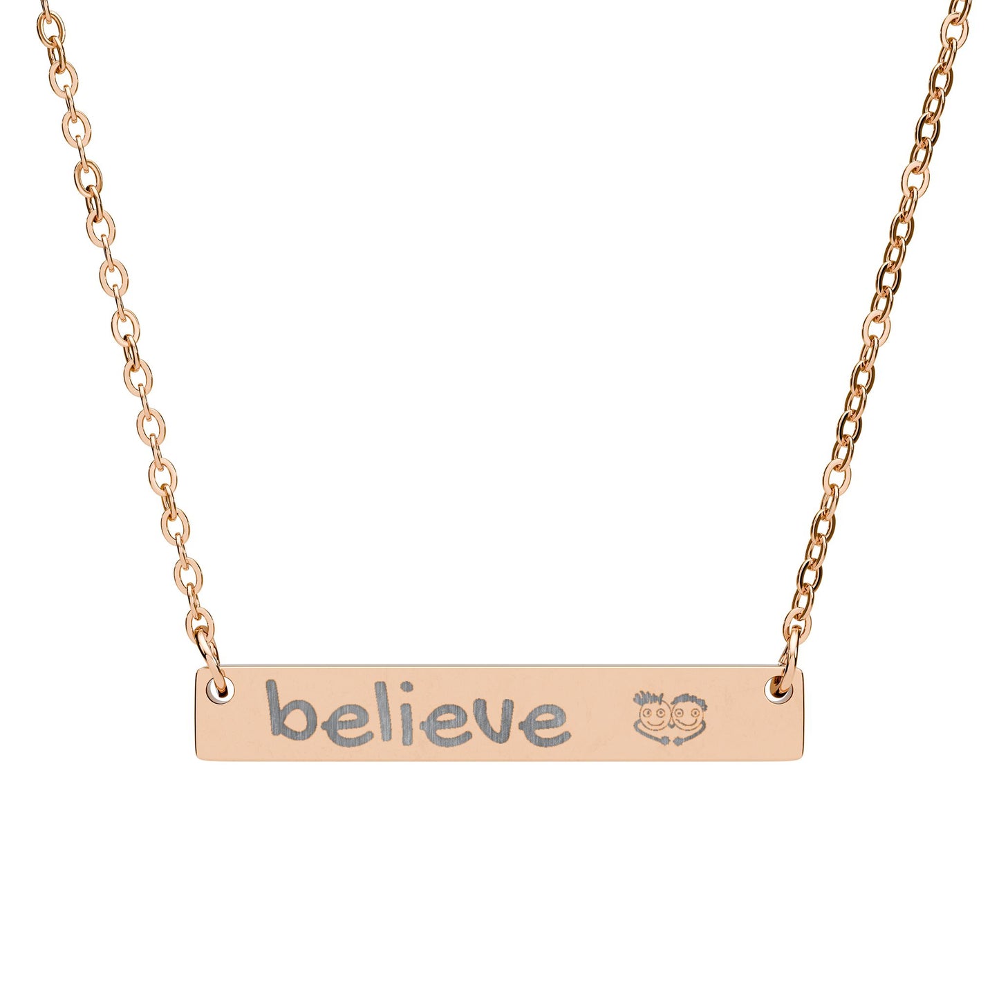 Engraved "Believe" Bar Necklace with PositiveHug logo