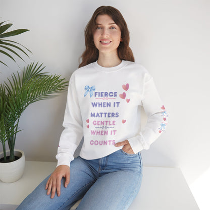 "Fierce When It Matters, Gentle When It Counts" Cute Pastel Coquette Sweatshirt | PositiveHug