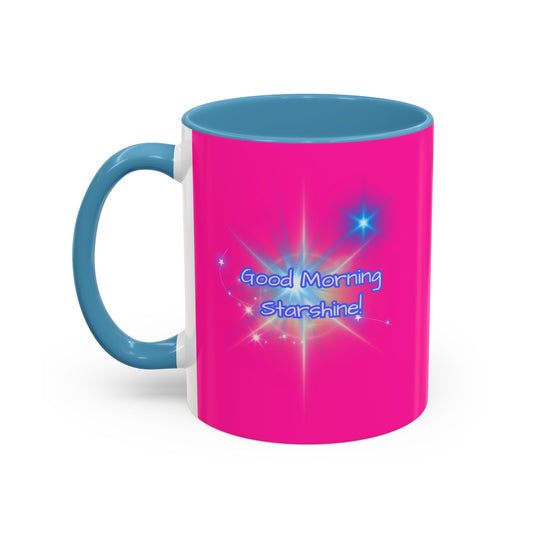 Bright Positivity - Good Morning Starshine' Cute Cheerful Coffee Mug by PositiveHug - Pink exterior